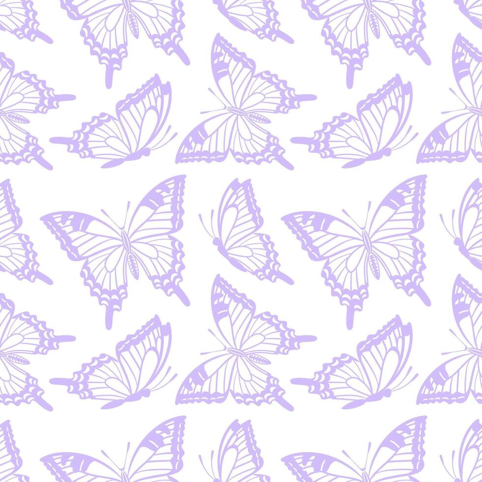 A seamless illustration featuring delicate flying swallowtail butterflies in soft pastel purple hues. This elegant design captures the grace of nature, ideal for various creative projects vector