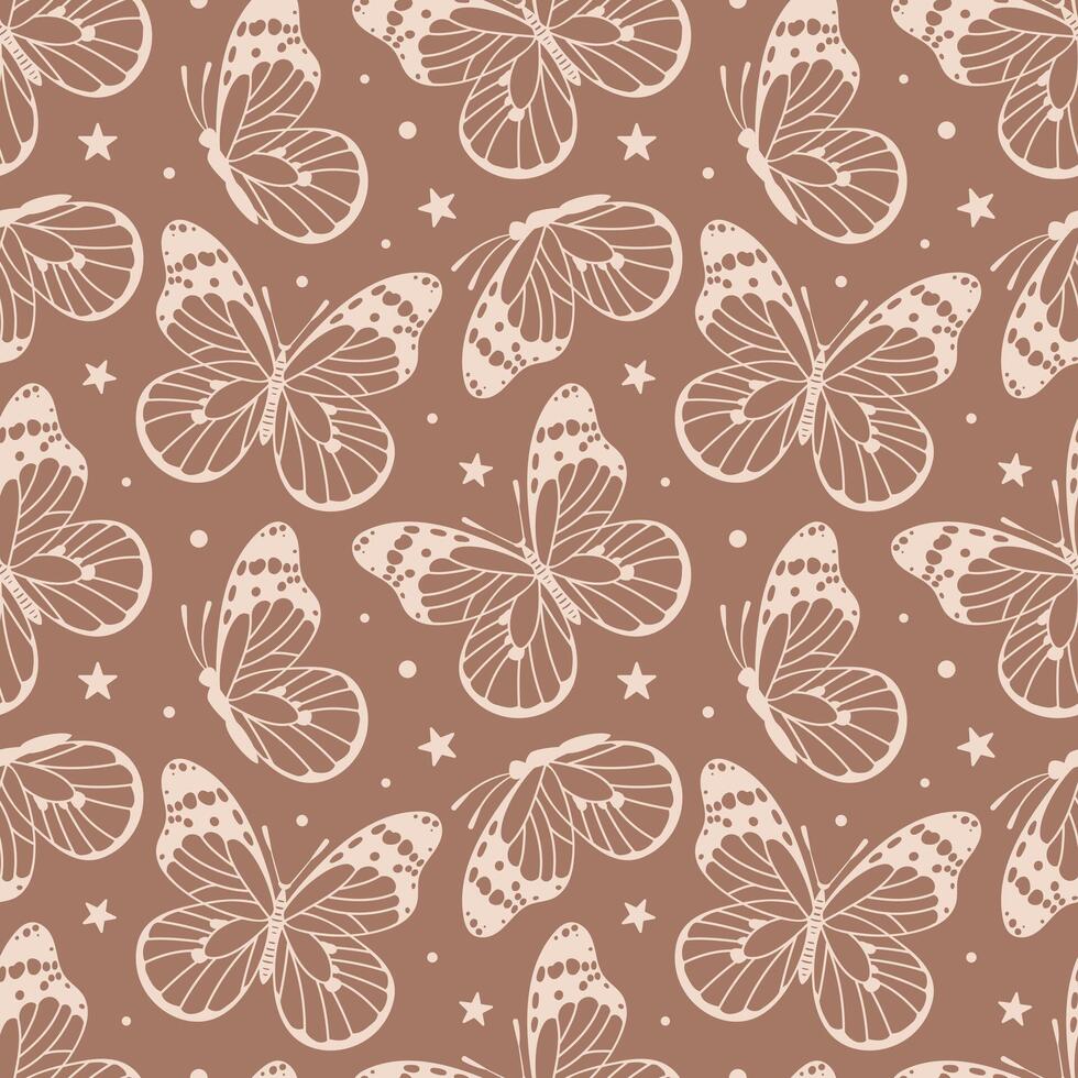 A seamless pattern featuring the Monarch butterfly, Danaus plexippus. Ideal for textile design, wallpapers, and nature-themed projects. Mocha Mousse vector