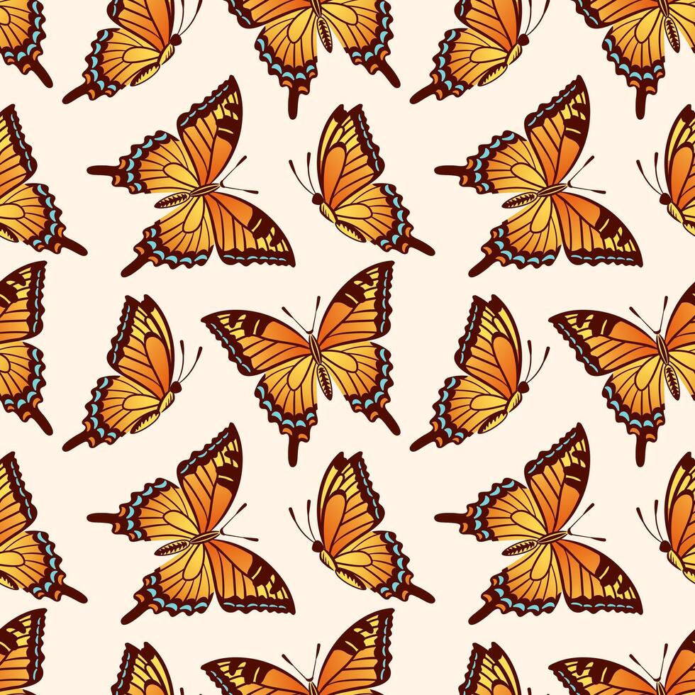 seamless pattern features the gracefully designed swallowtail butterfly, showcasing its striking colors and intricate details. Ideal for textiles, wallpapers, and other decorative uses vector
