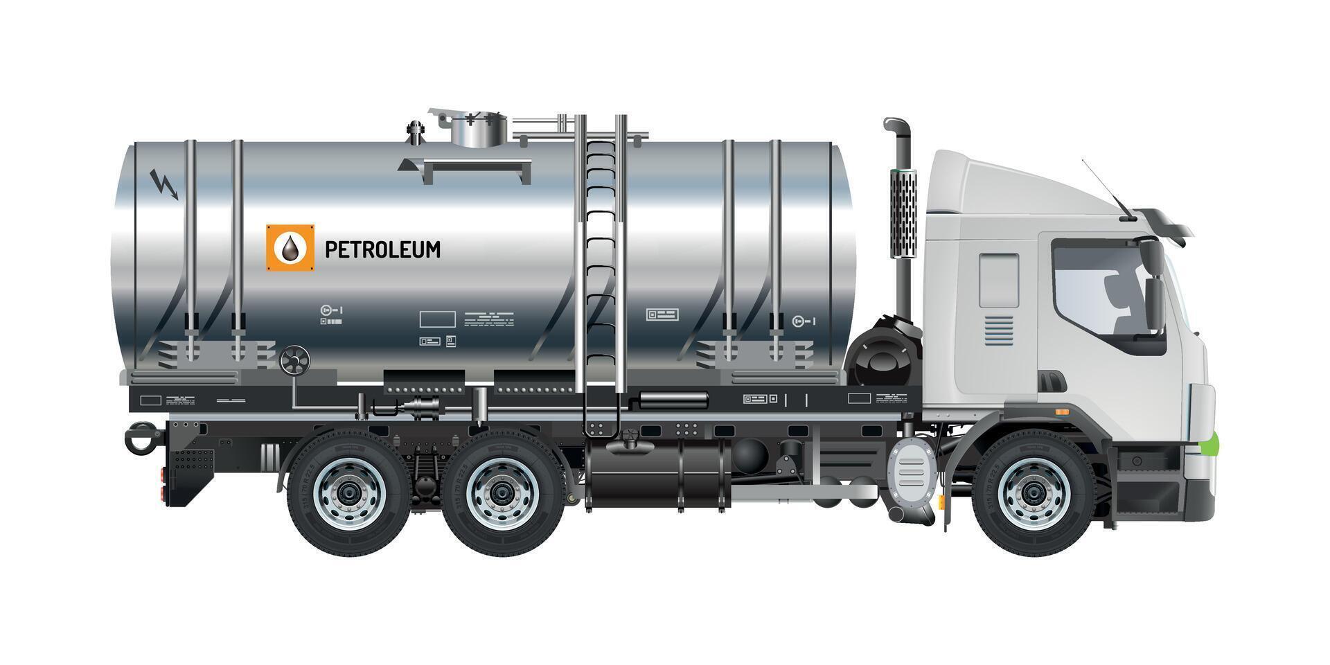 Petroleum liquid oil tanker truck medium trailer 3D Illustration vector