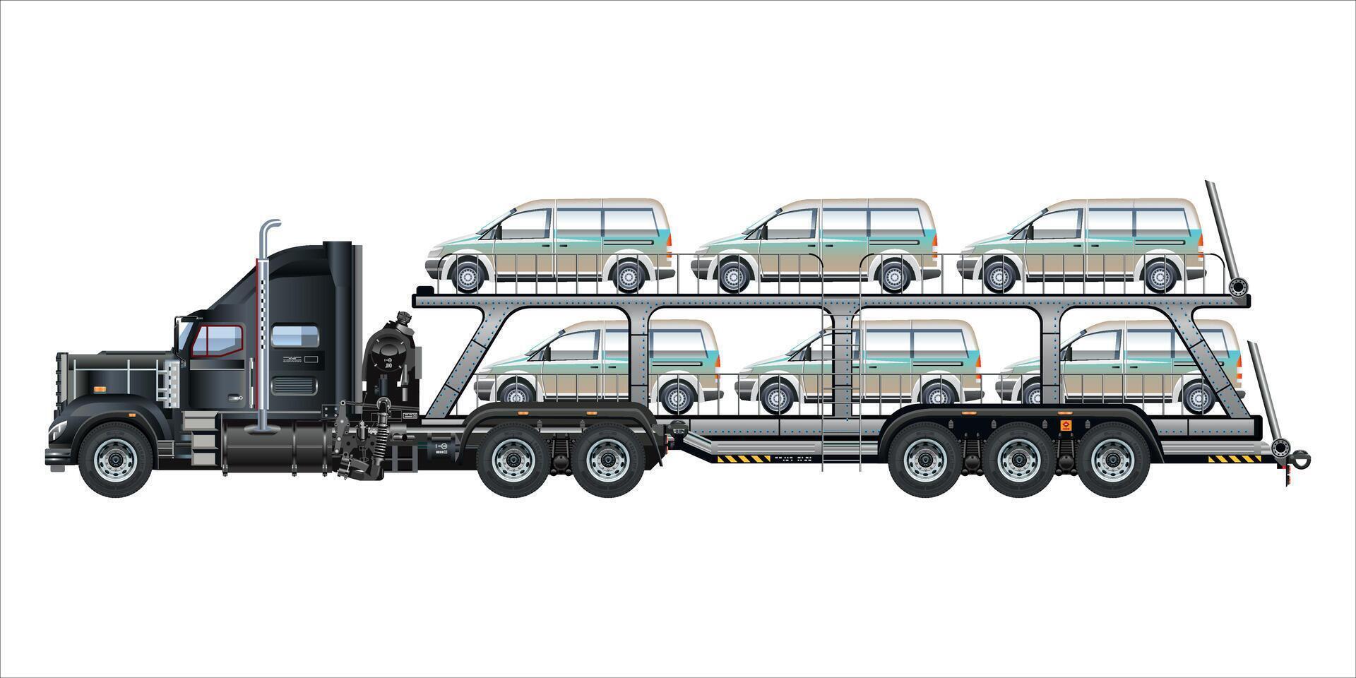 Car carrier trailer big rig car hauler semi trailer truck transporting cars on two levels 3D vector