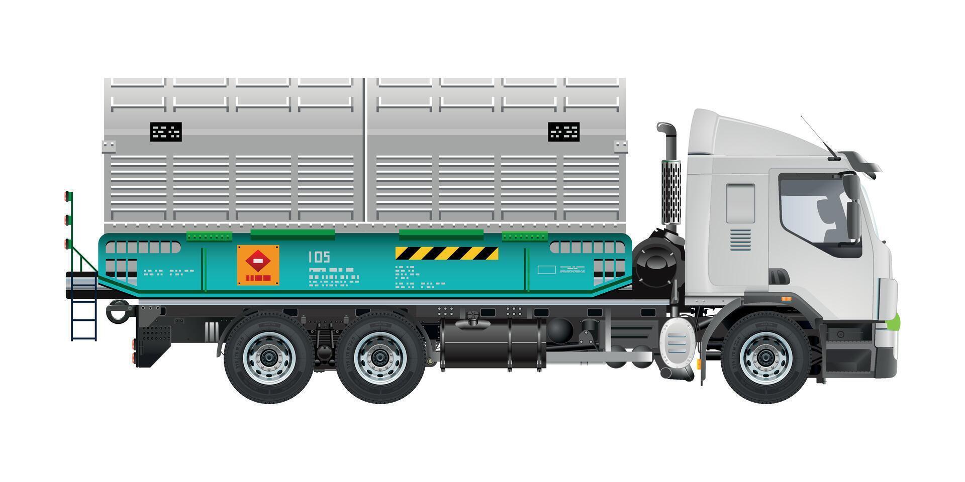 Medium truck cargo trailer container box logistic delivery service 3D illustration vector