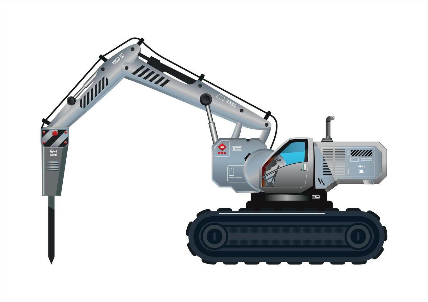 Hydraulic breaking hammer excavators vehicle futuristic model 3D illustration vector