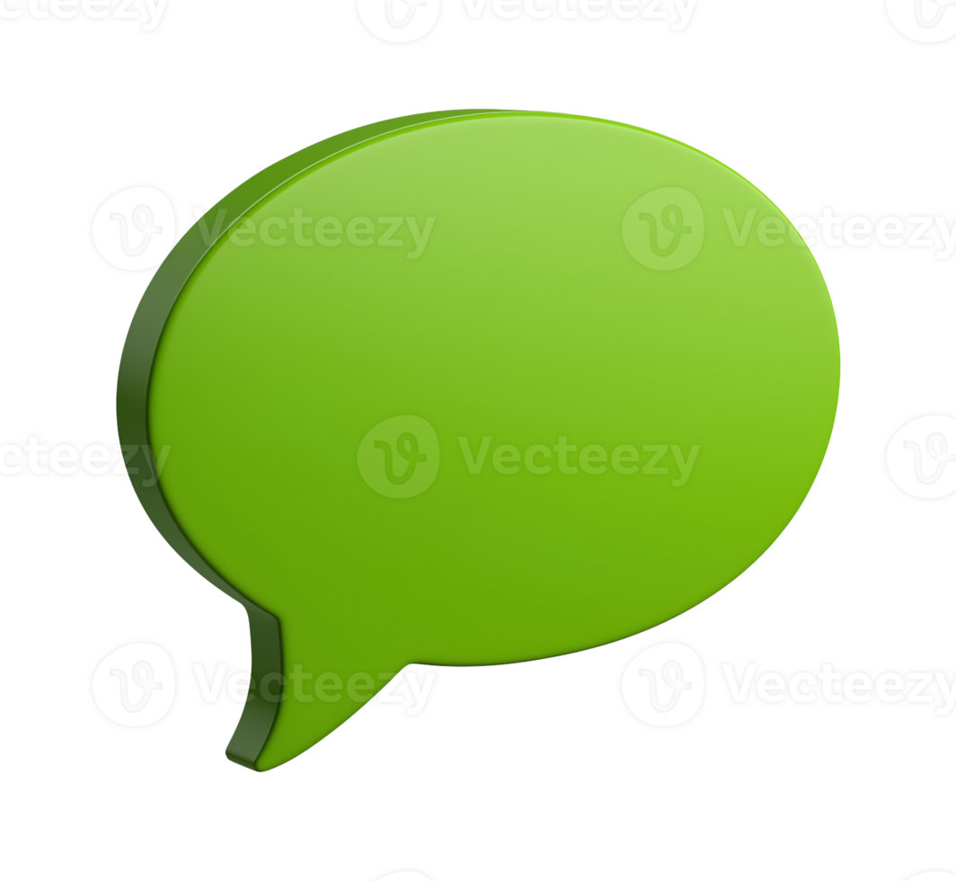 Vibrant green circular speech bubble transparent image. Sustainable blank talk balloon isolated cutout 3d render. Eco-friendly communication chat cut out clipart design element png