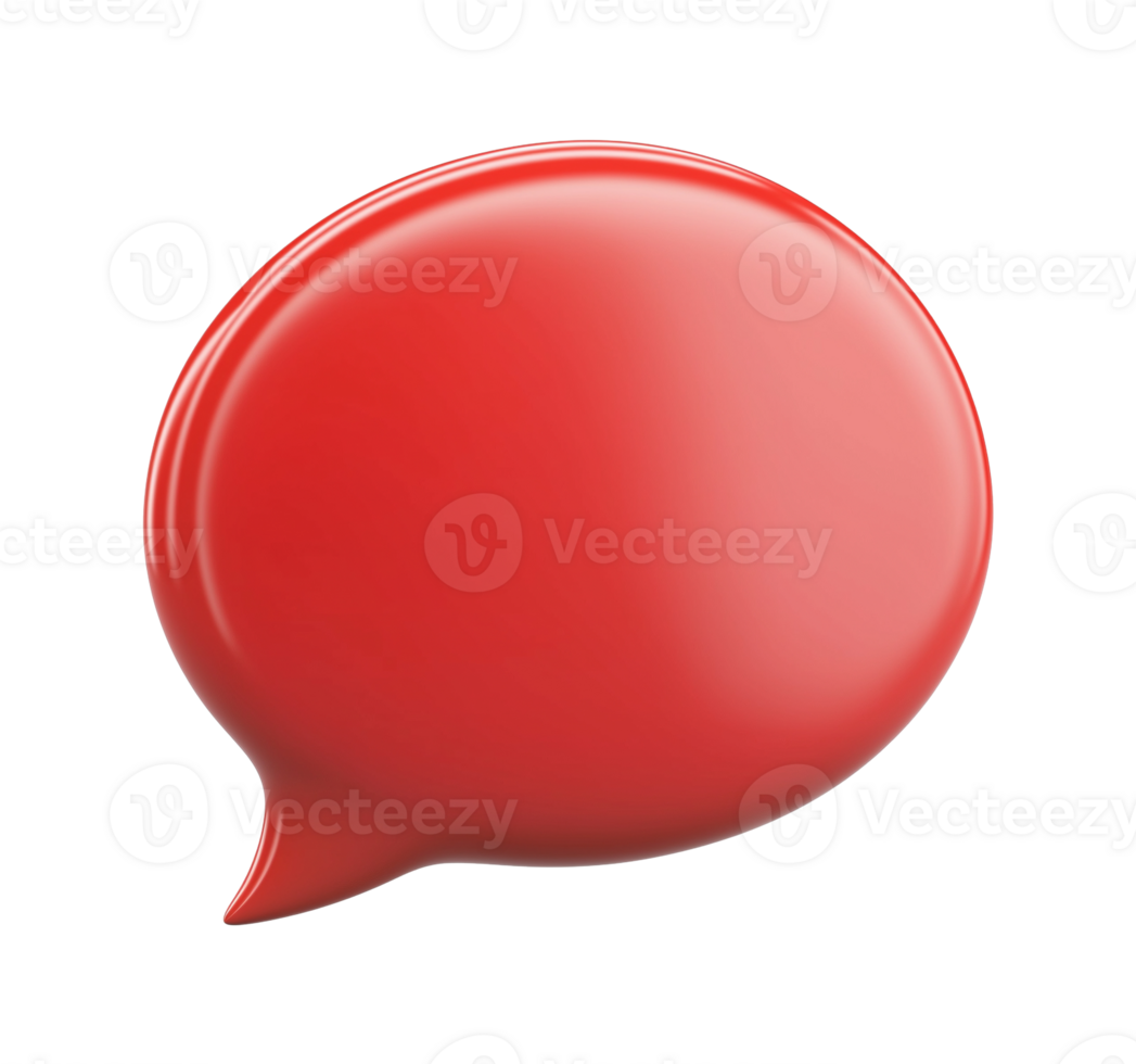 Red glossy circular speech bubble transparent image. Blank talk balloon isolated cutout 3d render. Creative messaging visual. Communication chat cut out clipart design element png