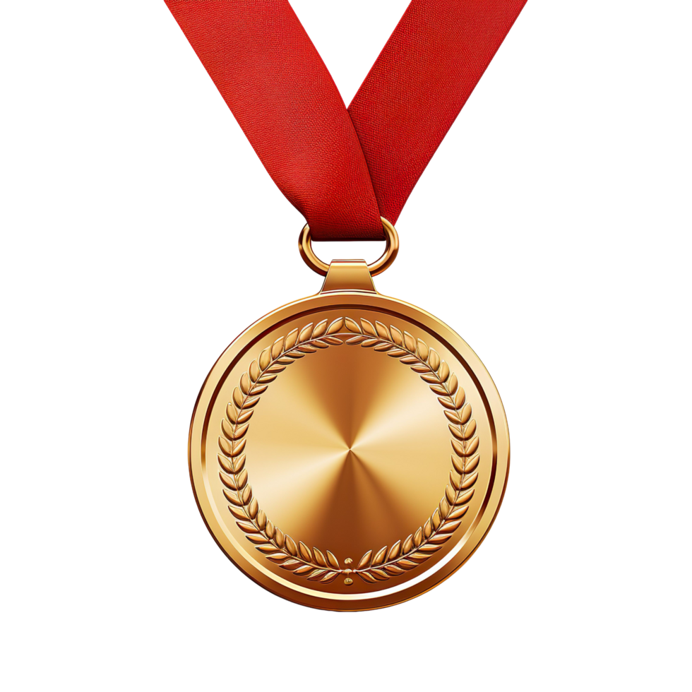 d'oro medaglia con rosso nastro isolato su trasparente sfondo png