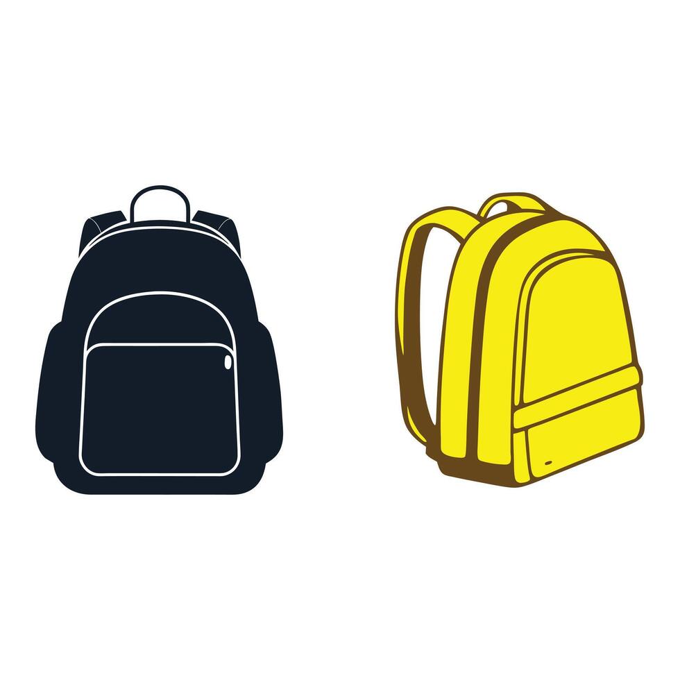 Set of Black and Yellow Backpacks School Bags vector