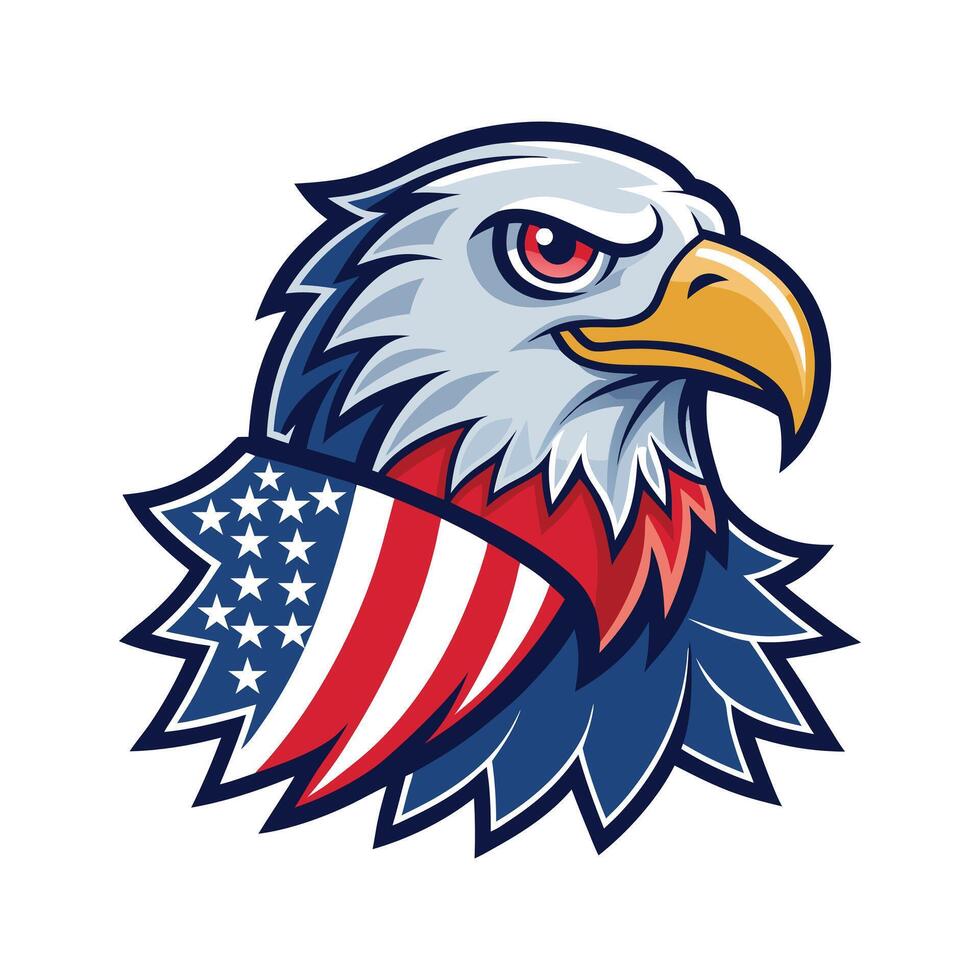 American Bald Eagle Head Mascot Logo Design with Flag vector