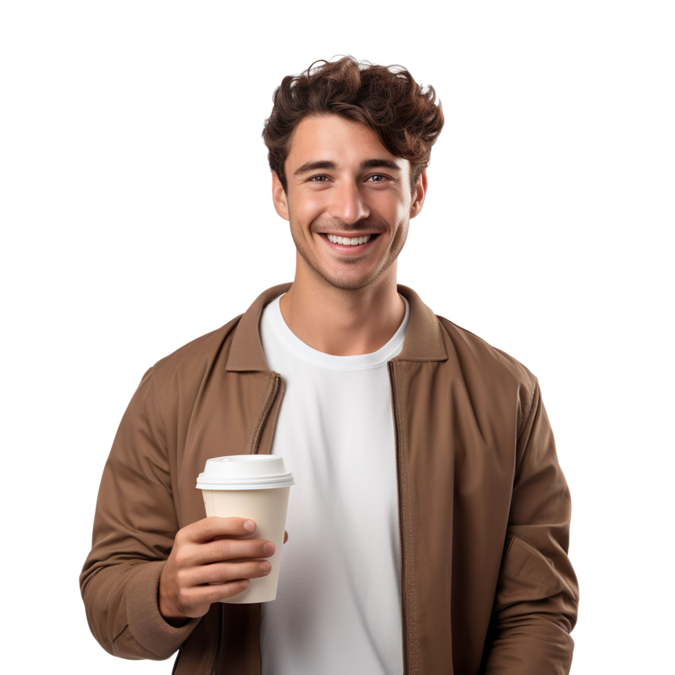 Man With Paper Cup of Coffee isolated on transparent background png