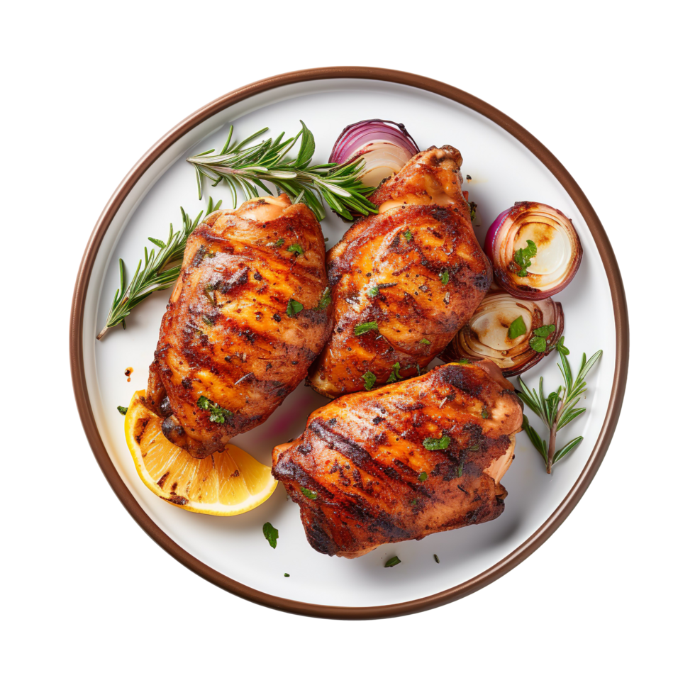 Grilled chicken on plate isolated on transparent background png