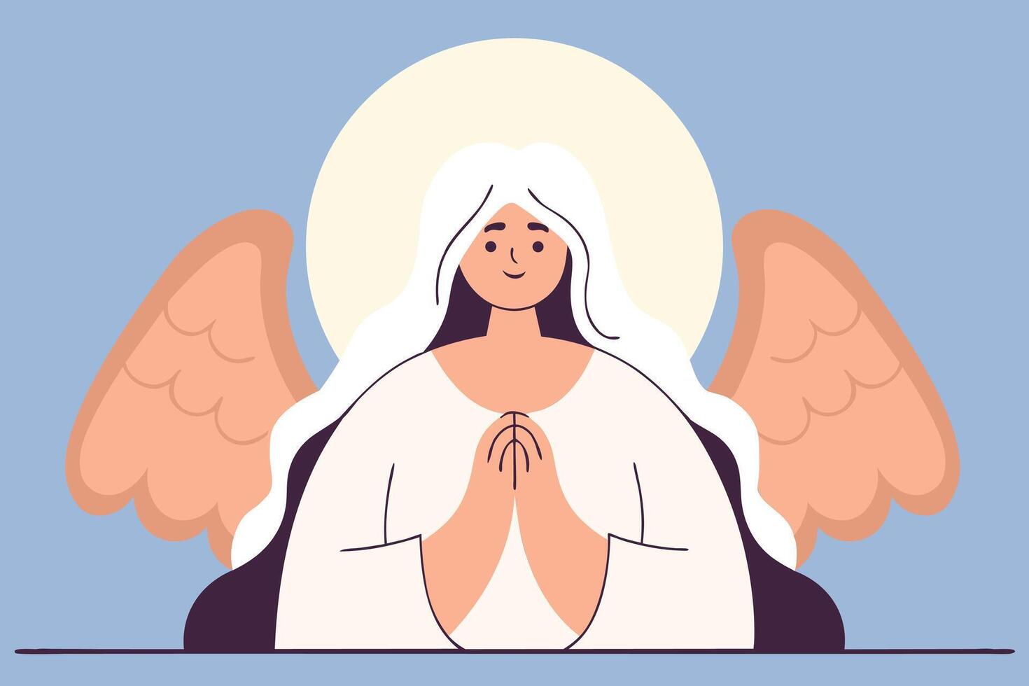 Woman with angel wings and hands folded in front of chest vector