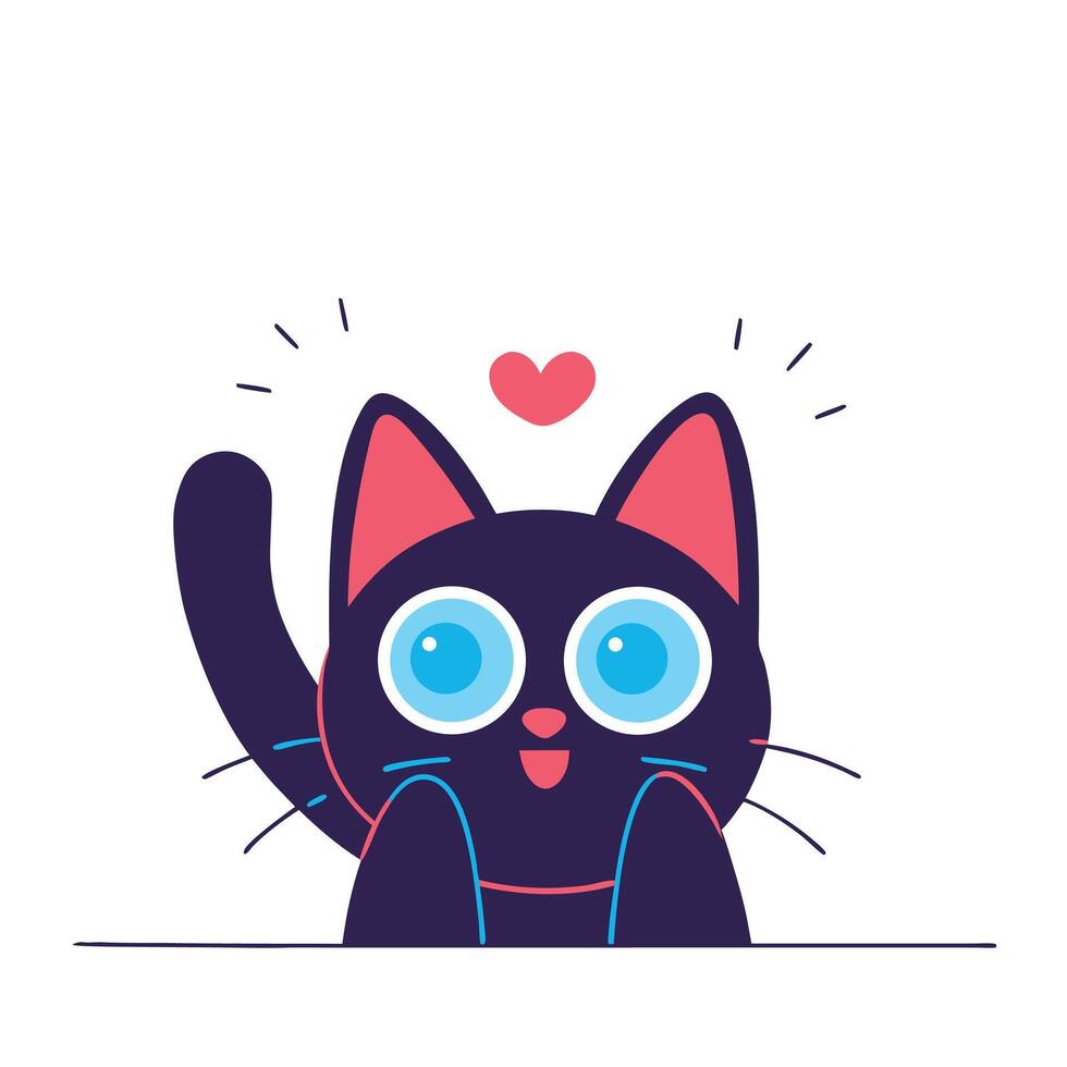 Cute black kitten character with big blue eyes vector