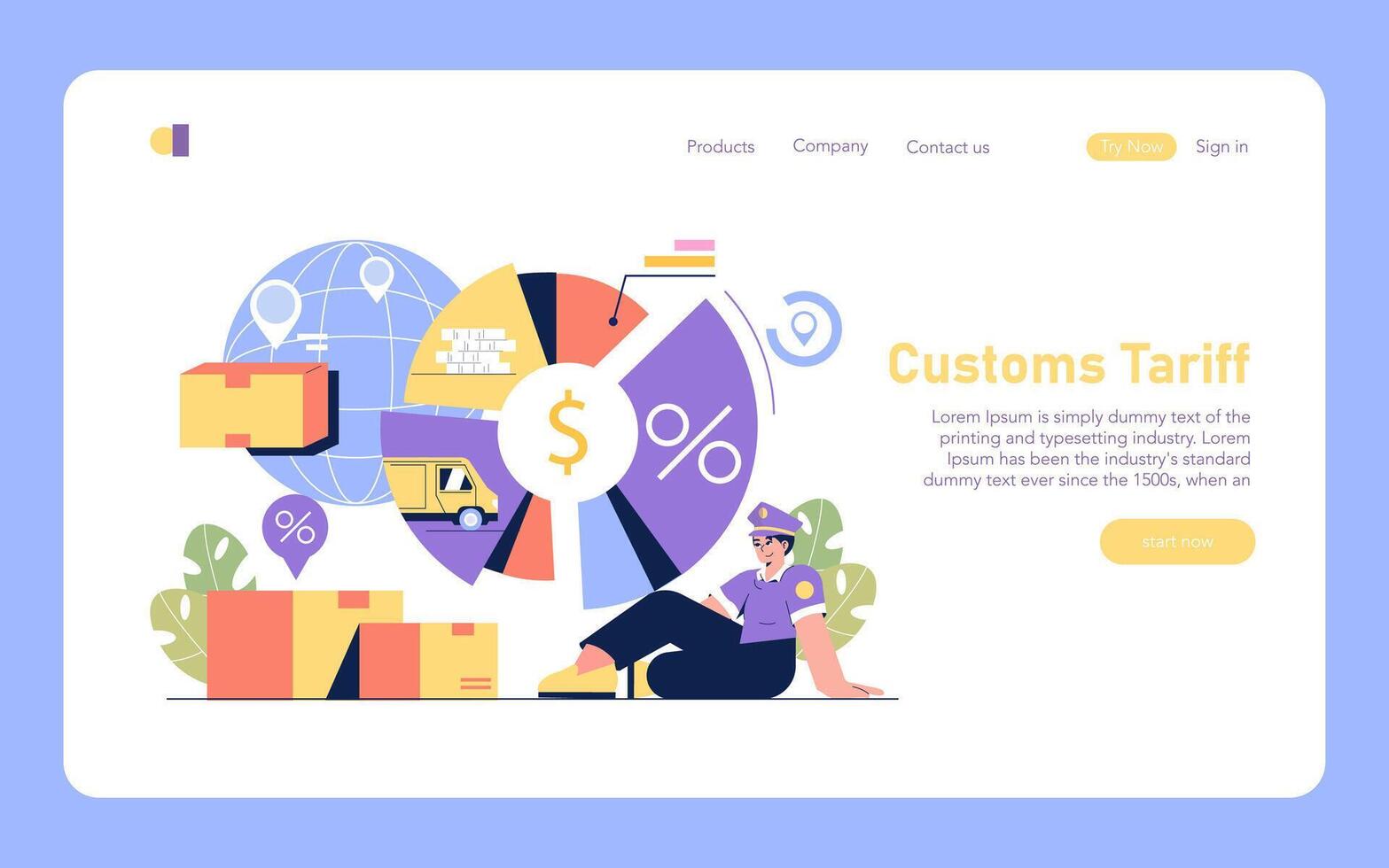 Customs Tariffs on Imports. Flat Illustration vector