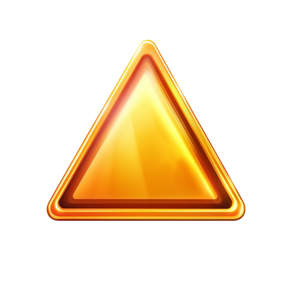 A bright yellow triangular warning sign on a transparent background png