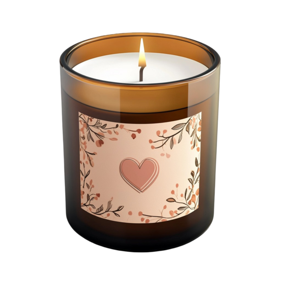 Heart-Themed Scented Candle in Glass Jar on Transparent Background png