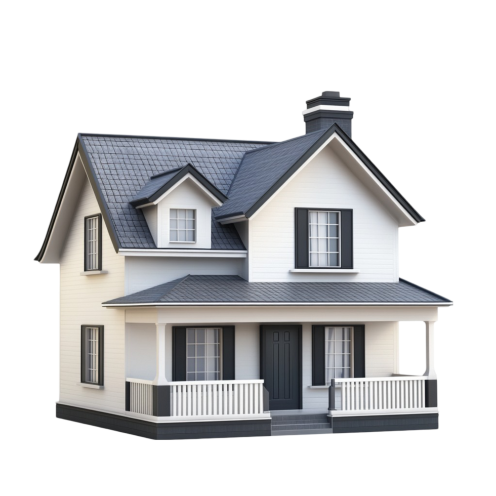 A large modern two-story house with front porch on transparent background png