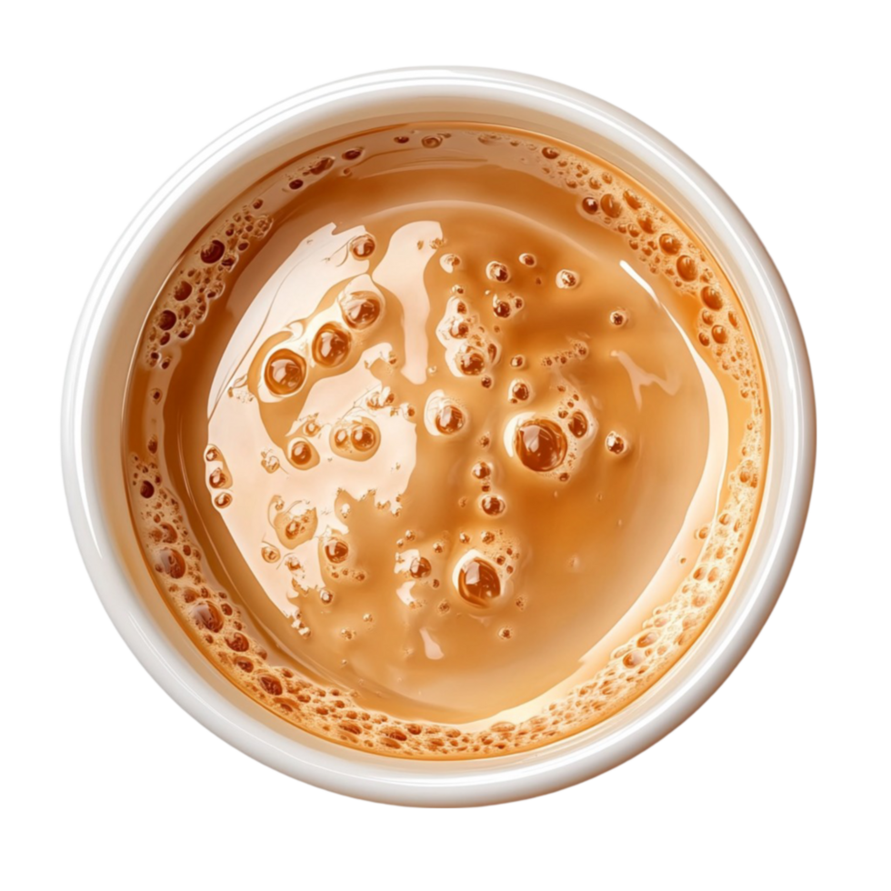 A cup is full of frothy coffee with rich foam on a transparent backdrop png