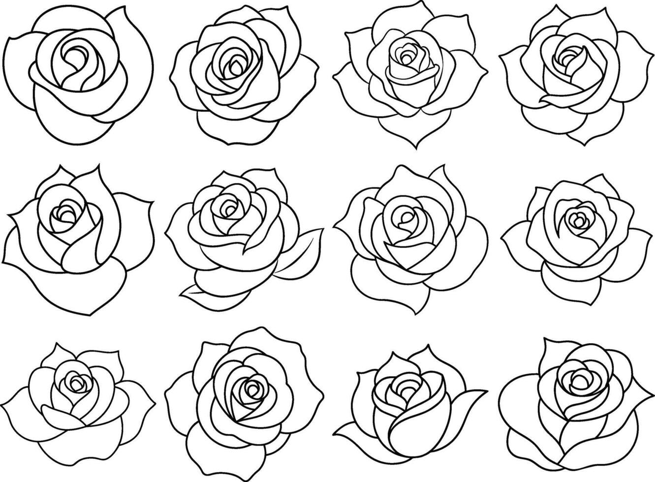 Black And White Set Of Rose Simple Line Art Set vector