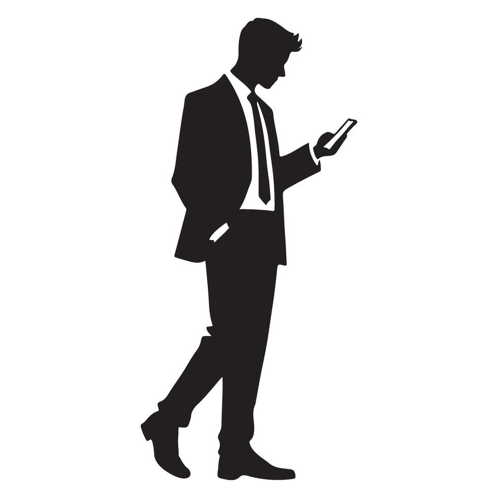 Silhouette of a Businessman Using Smartphone vector