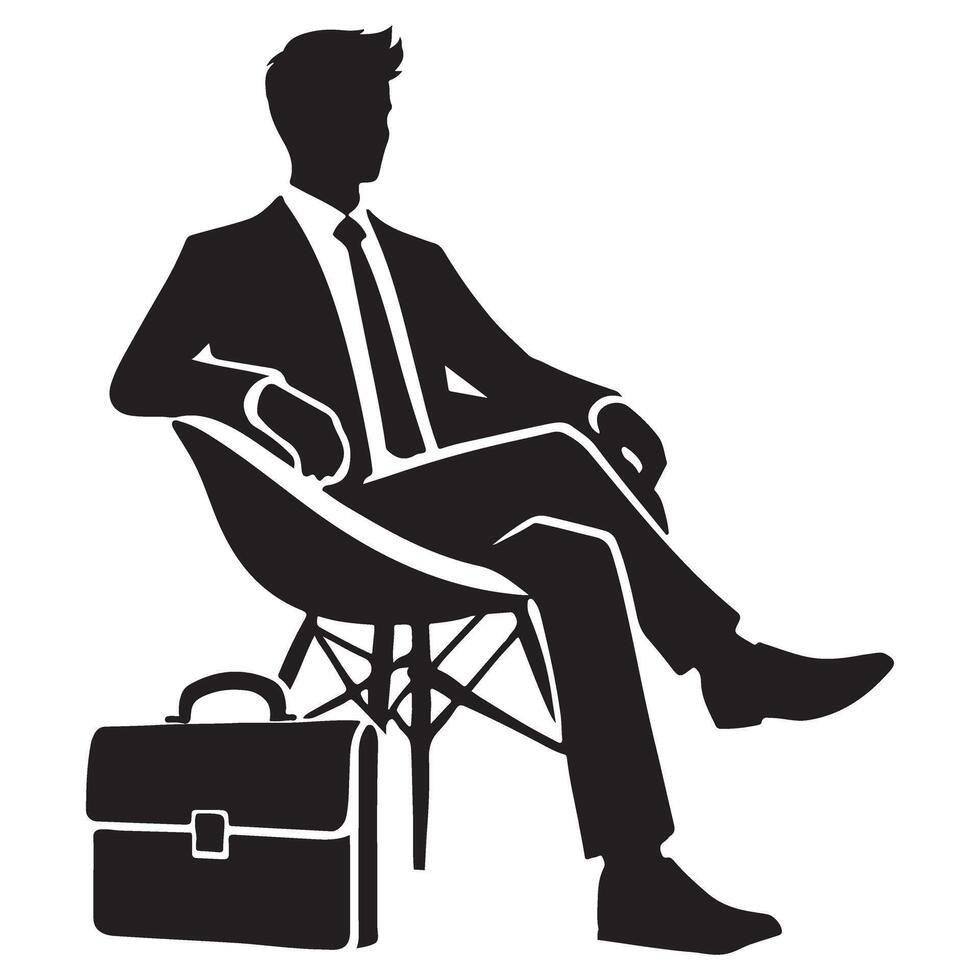 Silhouette of a businessman relaxing in a modern chair vector