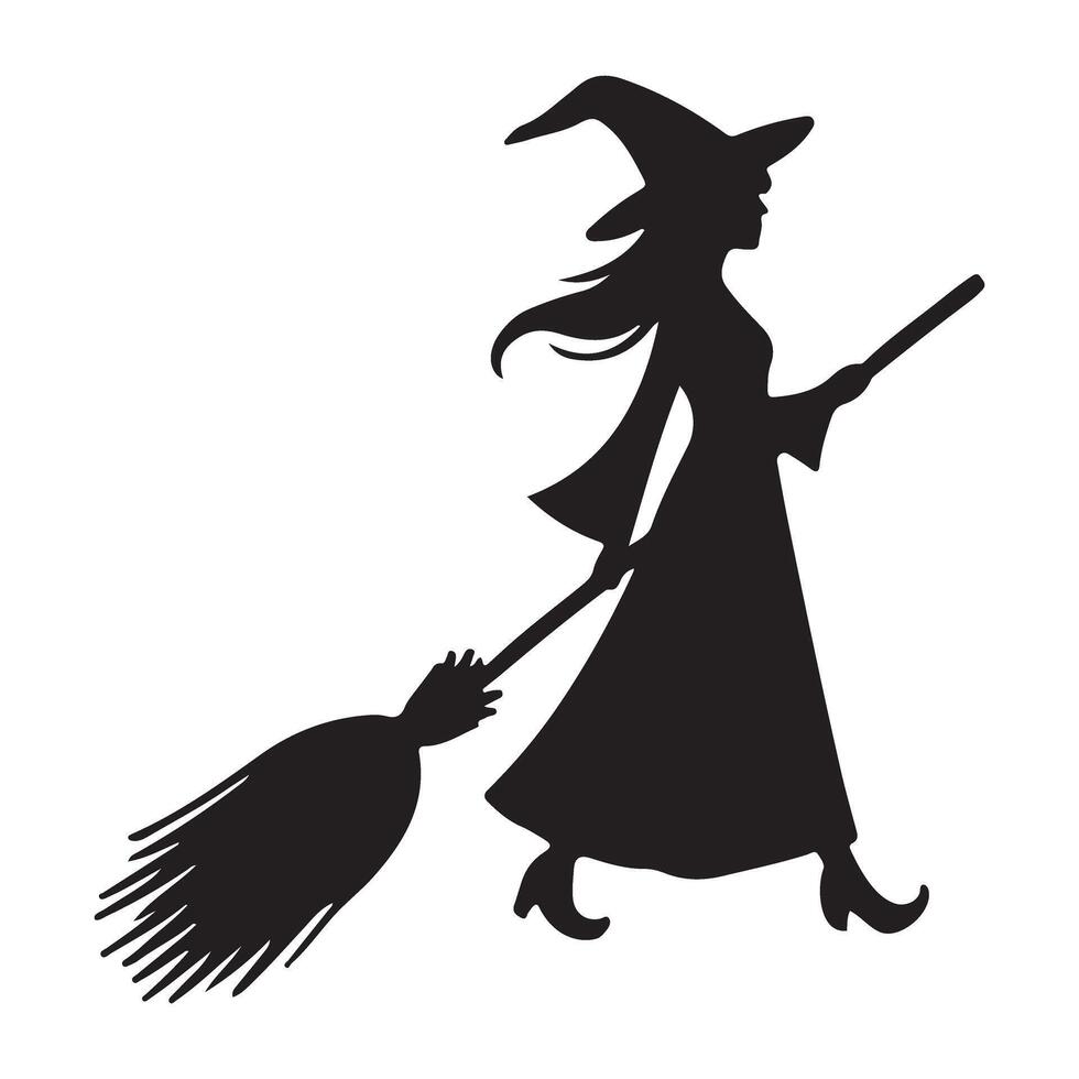 Witch Flying on a Broomstick Silhouette Illustration for Halloween vector