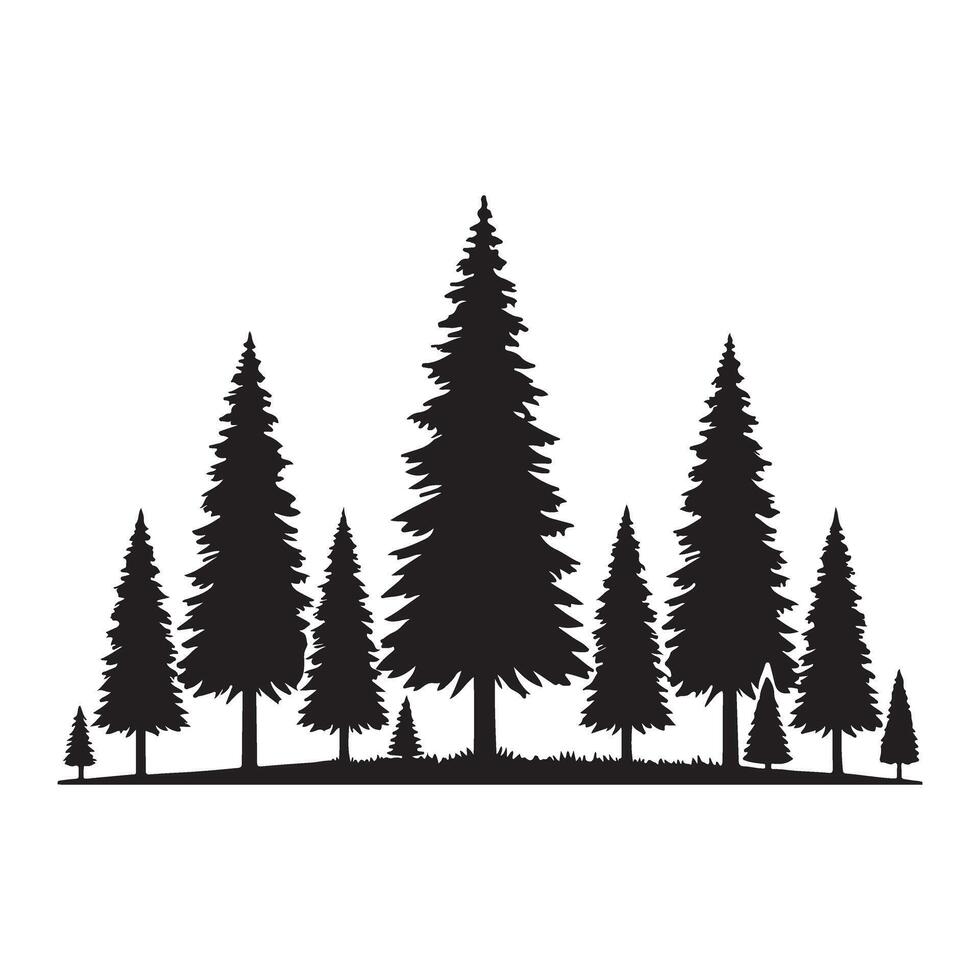 Silhouette of a majestic pine forest landscape vector