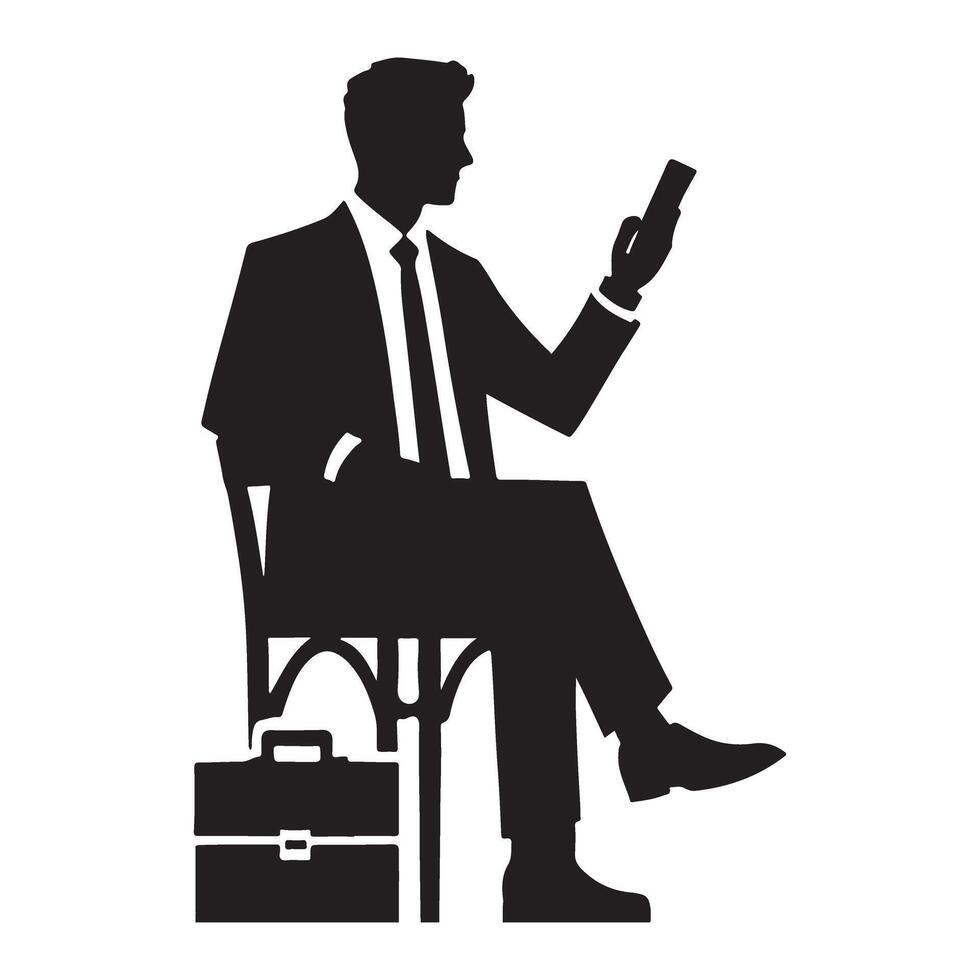 Businessman Silhouette Using Smartphone While Sitting vector