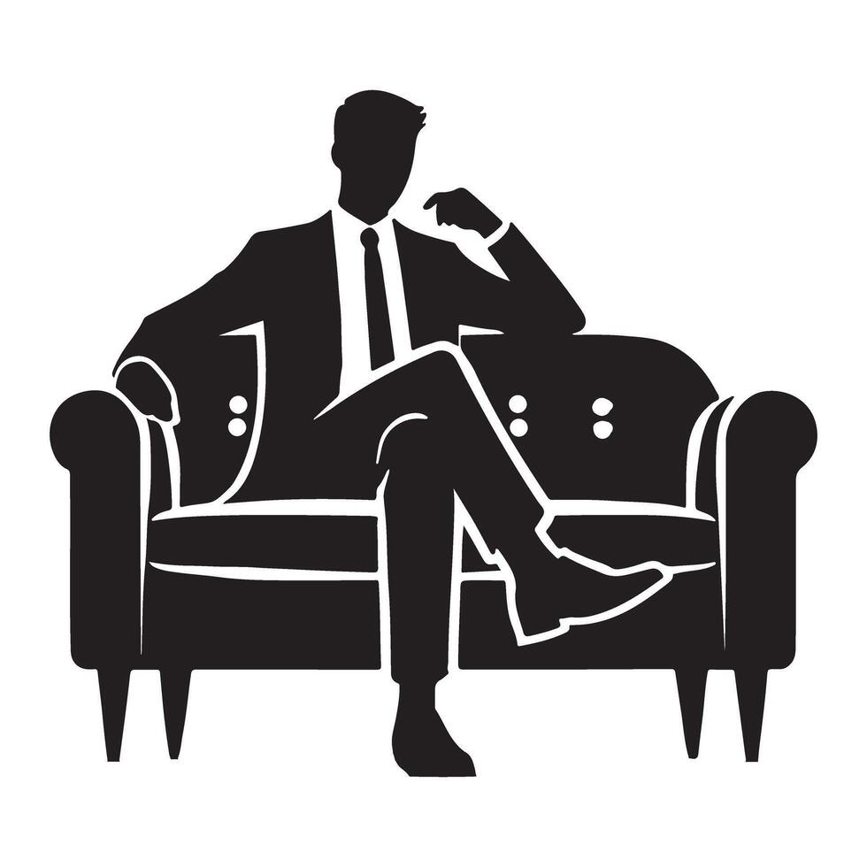 Silhouette of a businessman relaxing on a stylish sofa vector