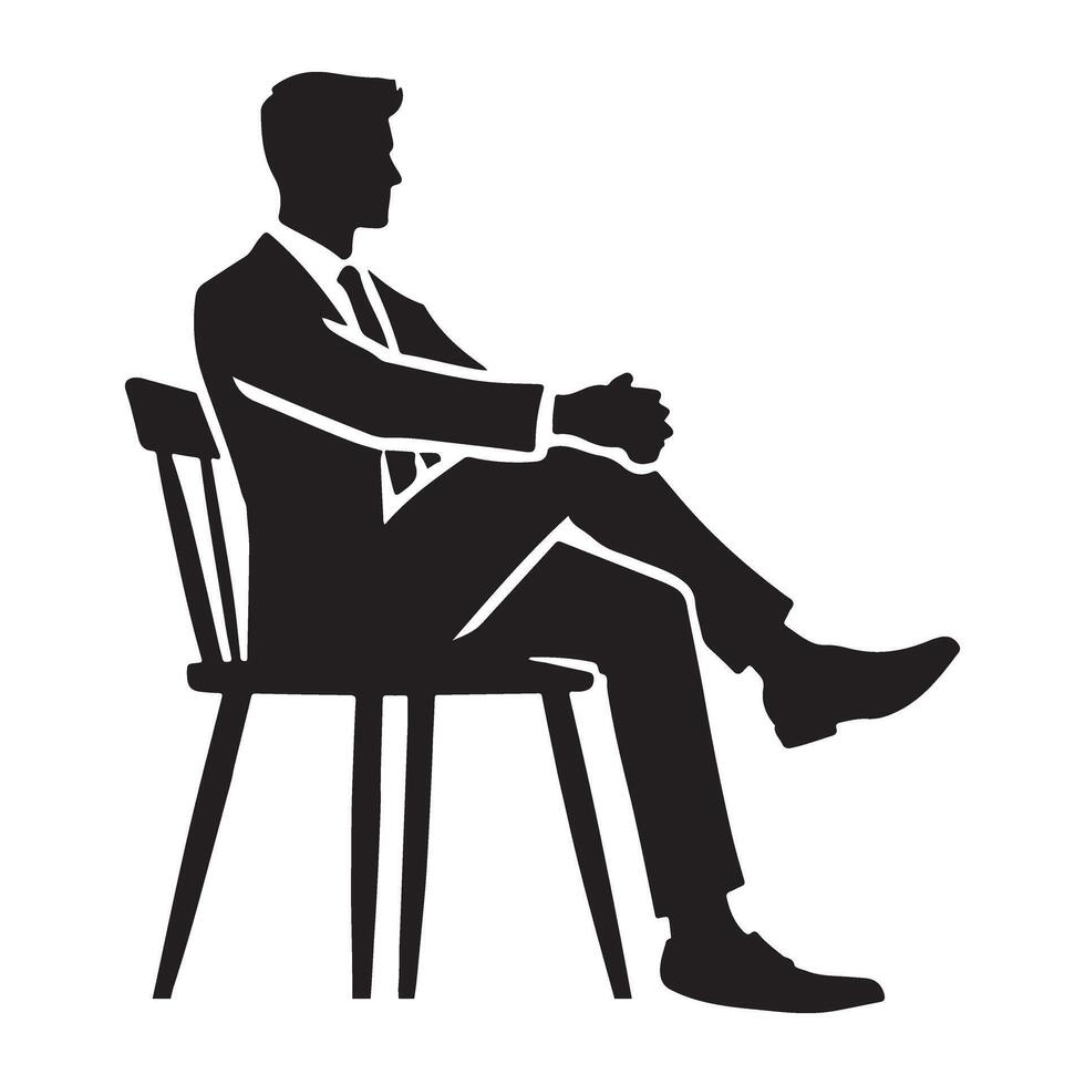 Silhouette of a businessman relaxing in a wooden chair vector