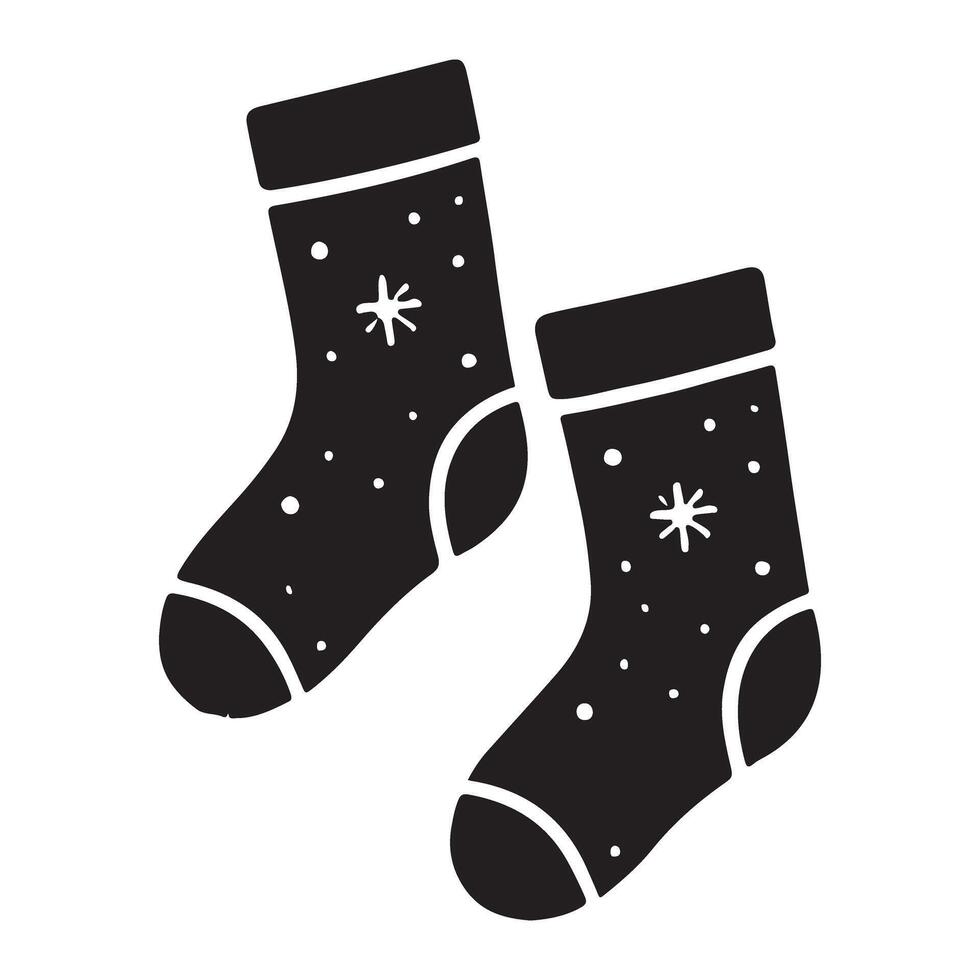 Cute Winter Socks with Snowflake Design Silhouette vector