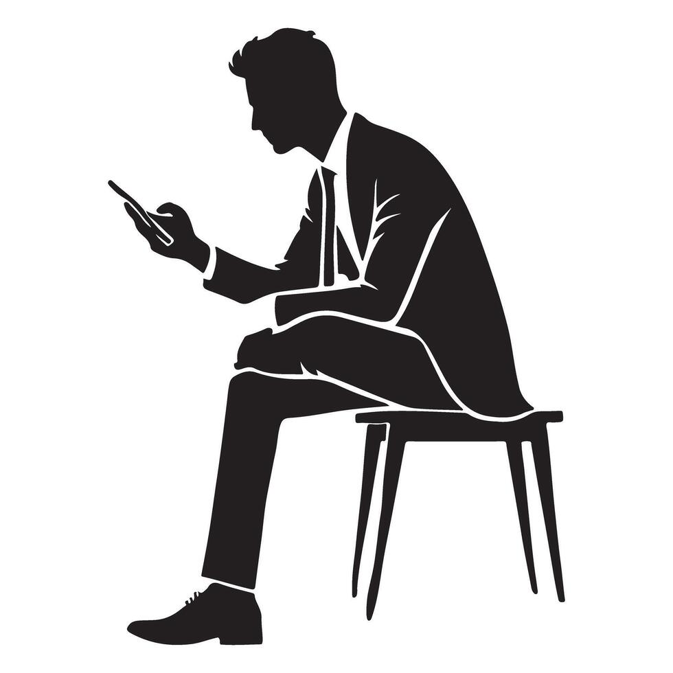 Businessman Silhouette Checking Smartphone on Chair vector
