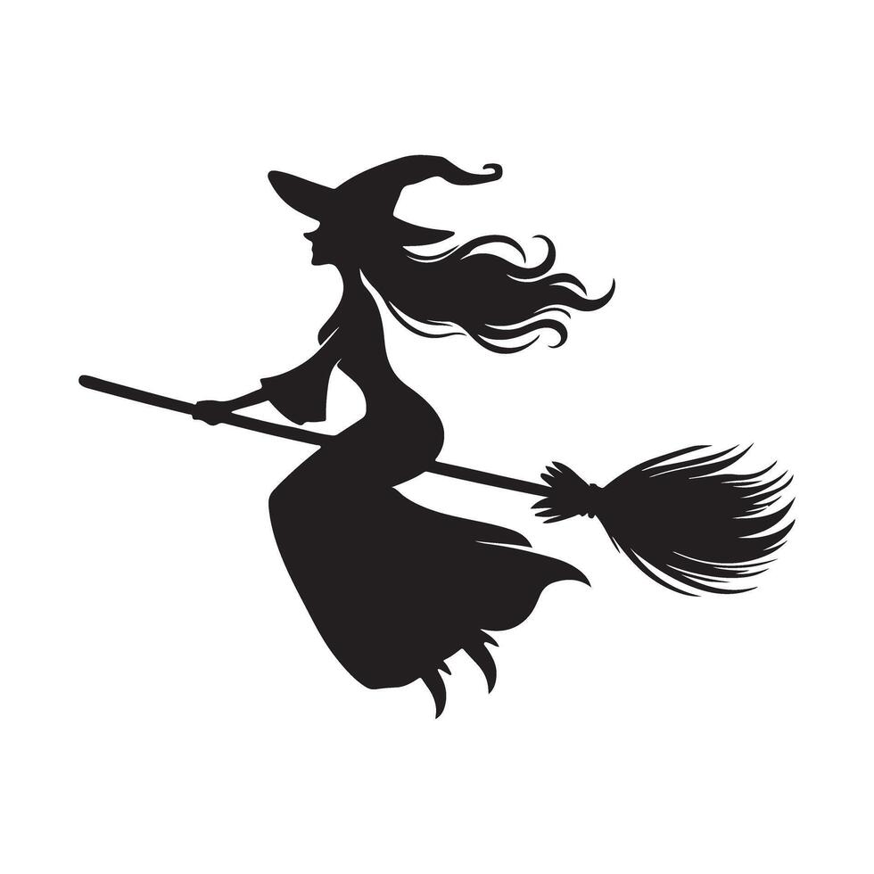Witch Flying on Broom Silhouette Illustration vector