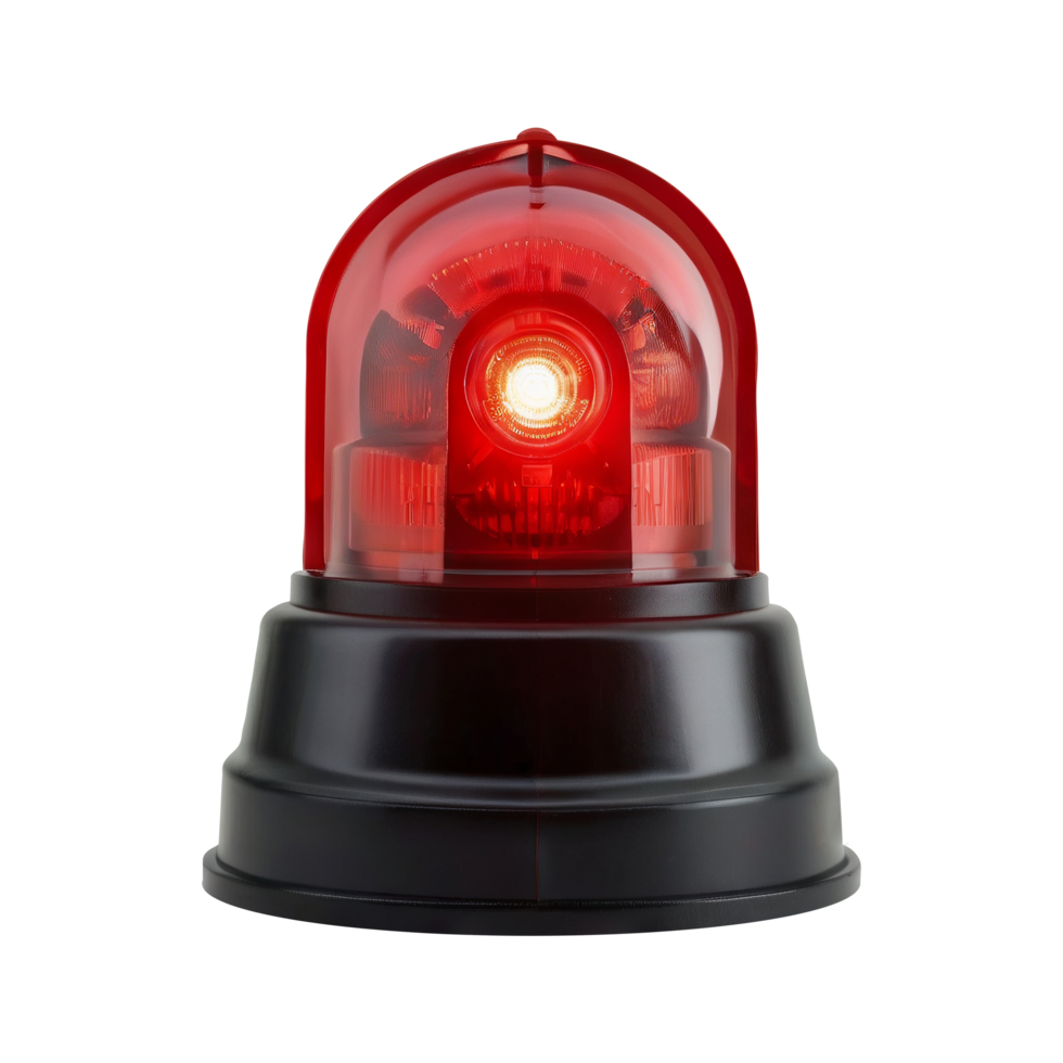 3d red siren warning danger light on transparent background png