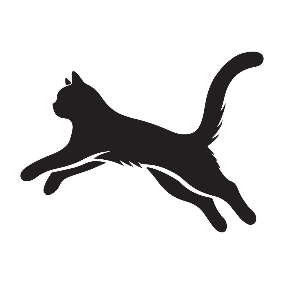 Black Silhouette Illustration of a Jumping Cat vector