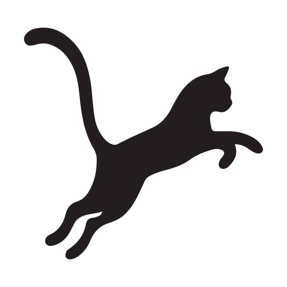 Black Silhouette Illustration of a Leaping Cat vector