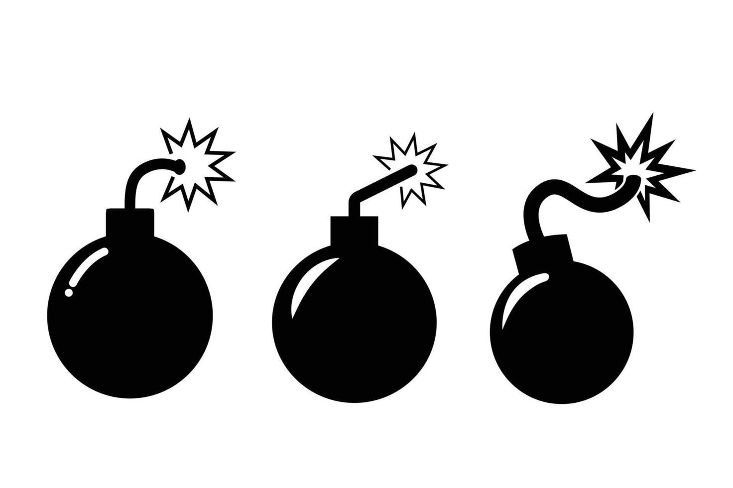 bomb with burning fuse flat icon set silhouette illustration on white background vector