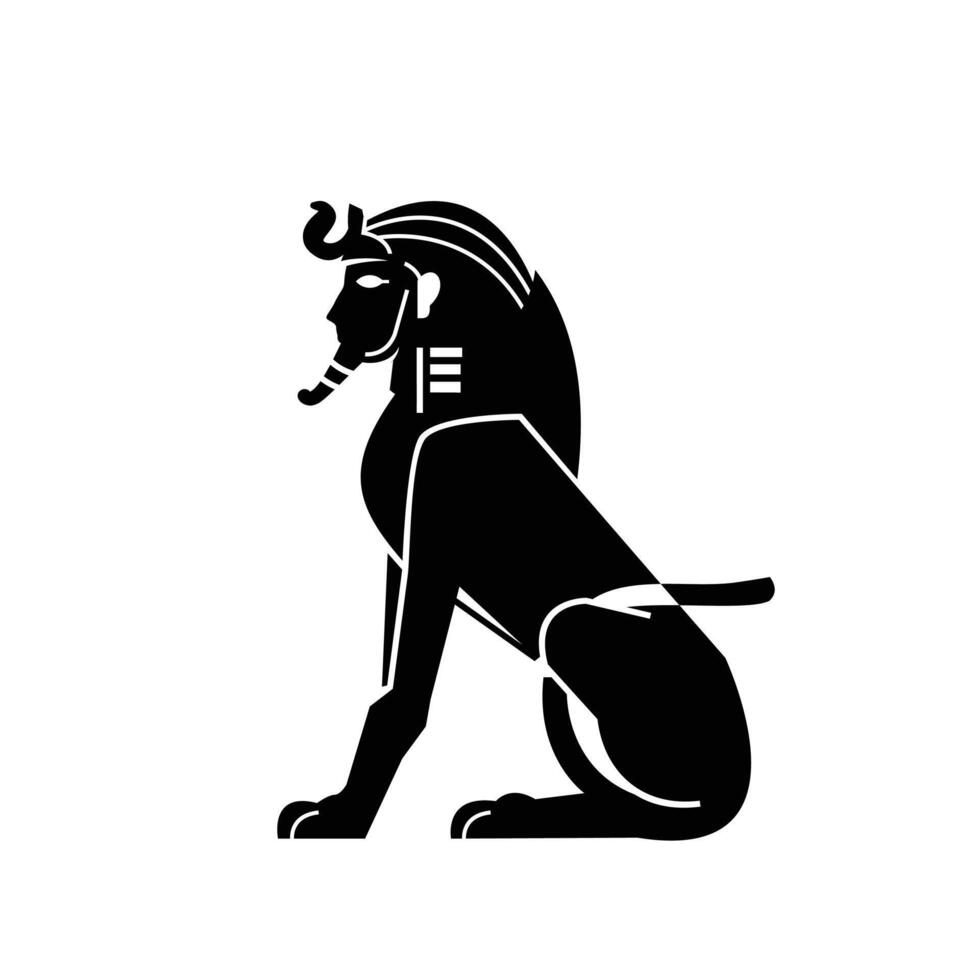 Silhouette of Ancient Middle Eastern Egyptian sphinx lion with crown and sun symbol vector