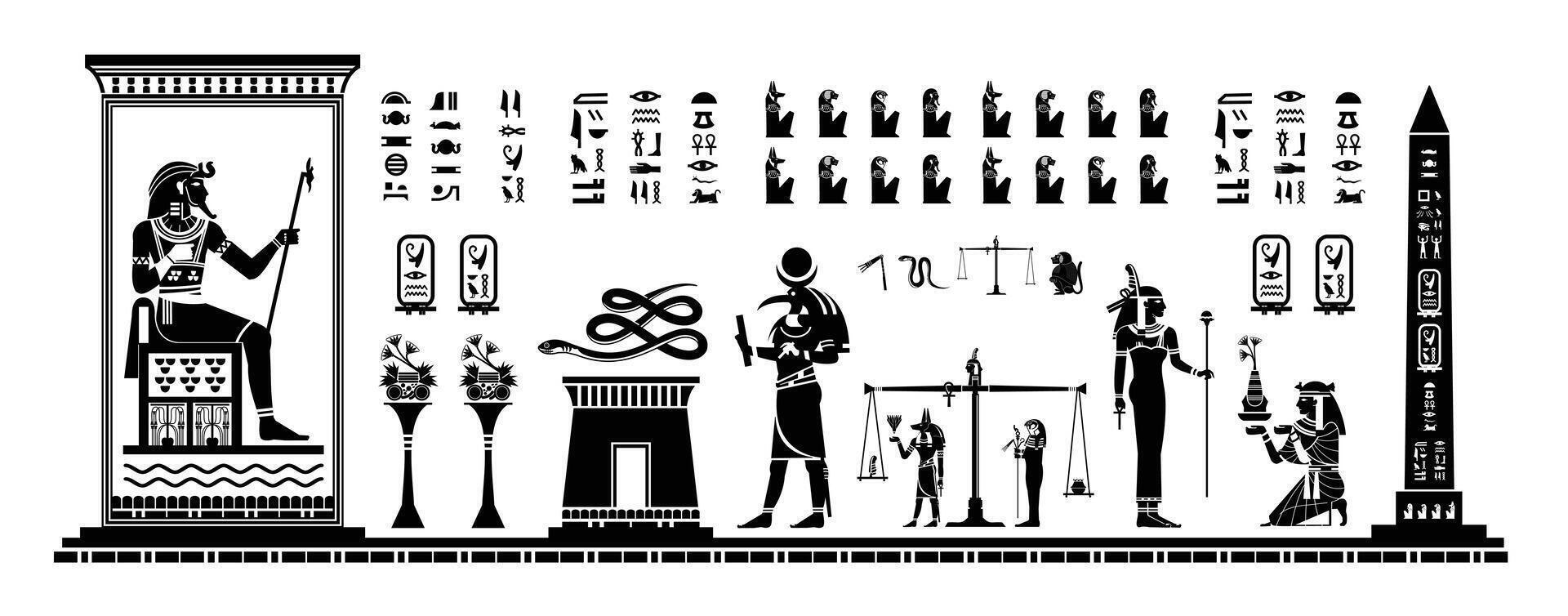 Egyptian Papyrus cultural background. pharaoh with gods and goddesses offering sacrifice. Ancient Egyptian gods and goddesses in historical hieroglyphic paper art. vector