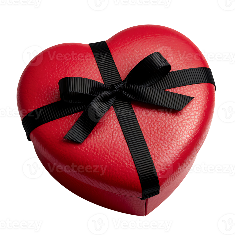 Red Heart Shaped Gift Box with Black Ribbon on transparent background png