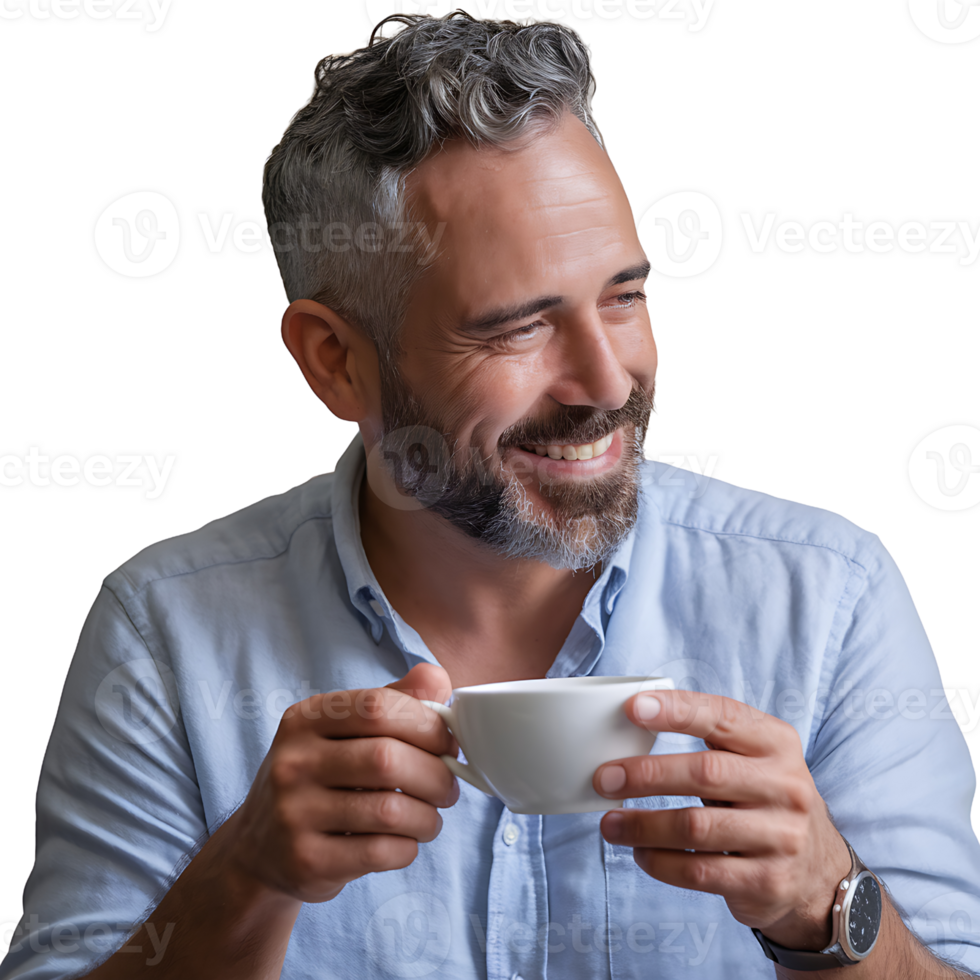 Smiling Man Enjoying Coffee Break on transparent background png