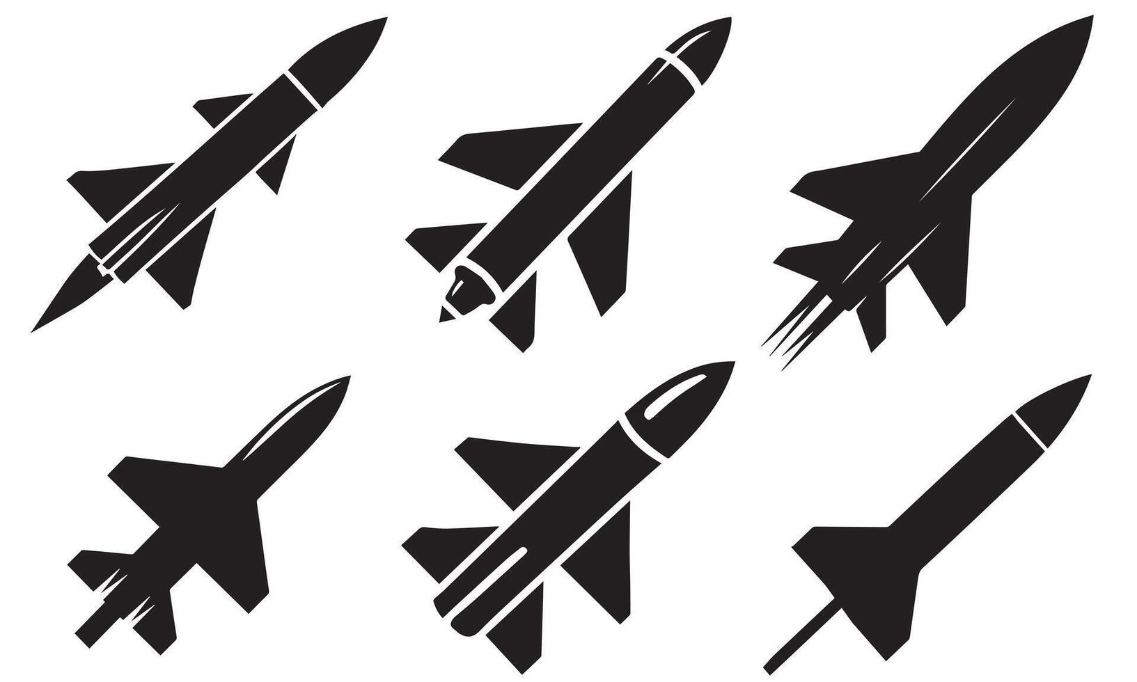Silhouettes of Missiles in Flight Set vector