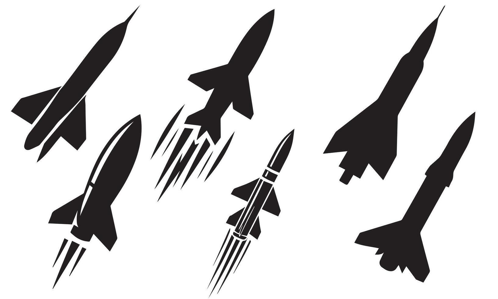 Silhouettes of Missiles in Flight, War Plane, vector