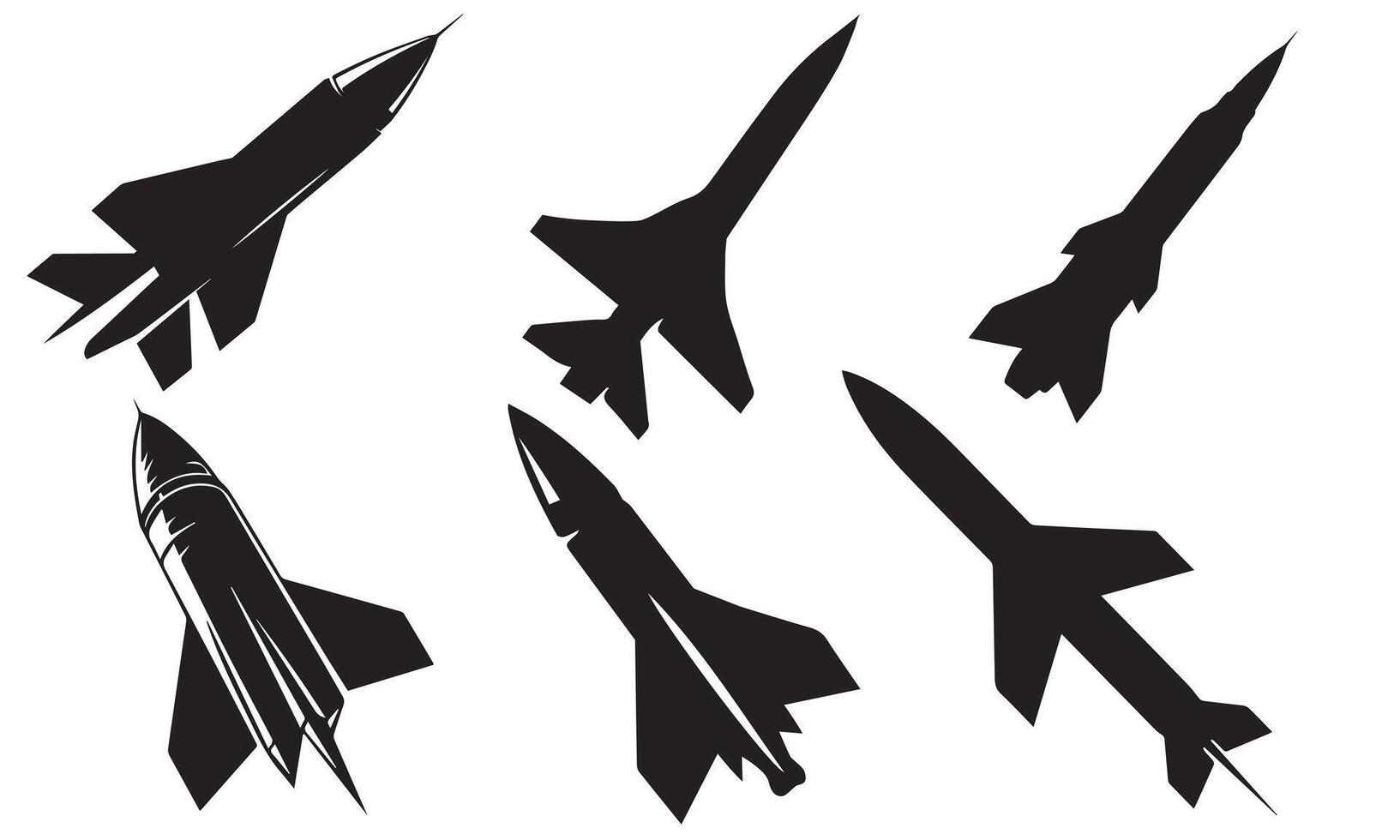 Silhouettes of Missiles in Flight, War Plane Silhouettes Set vector