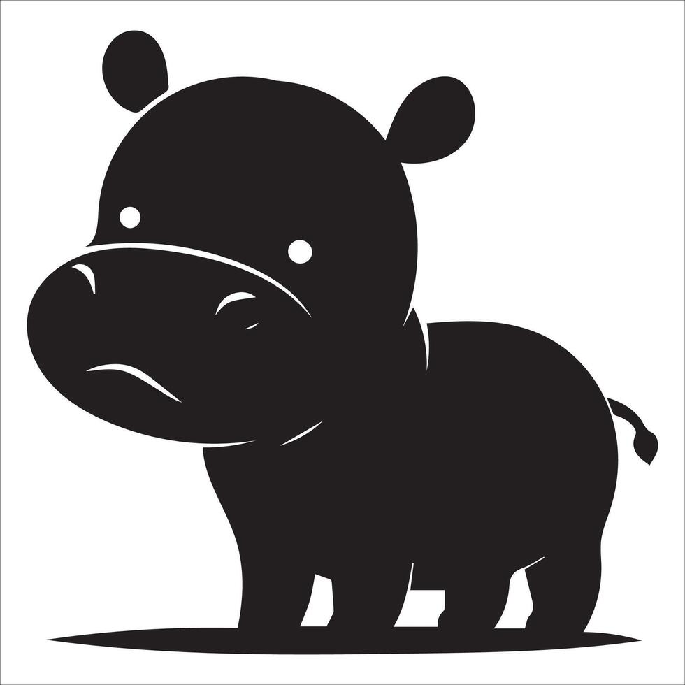 Charming Hippo Calf Standing Silhouette vector