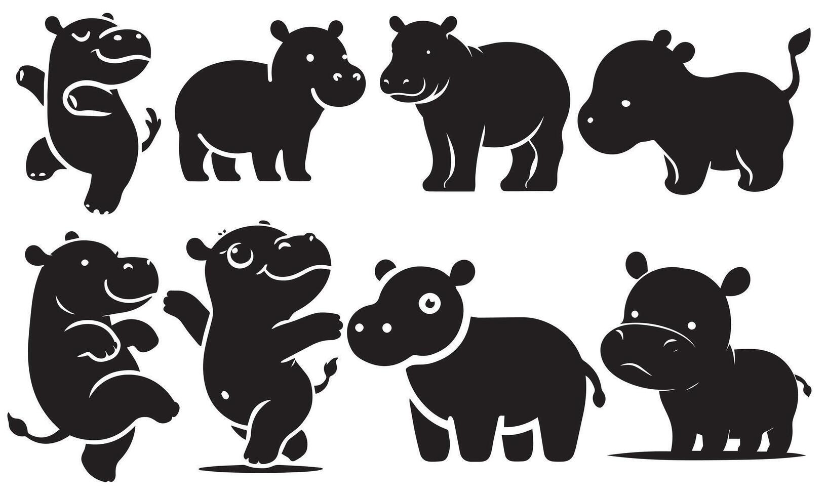 Baby Hippopotamus Silhouette Set vector
