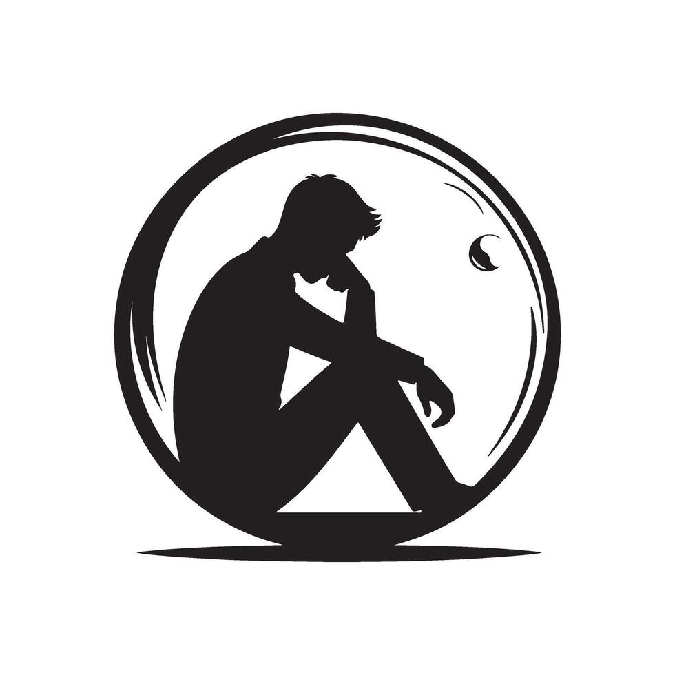 sad depressed man sitting in a bubble vector