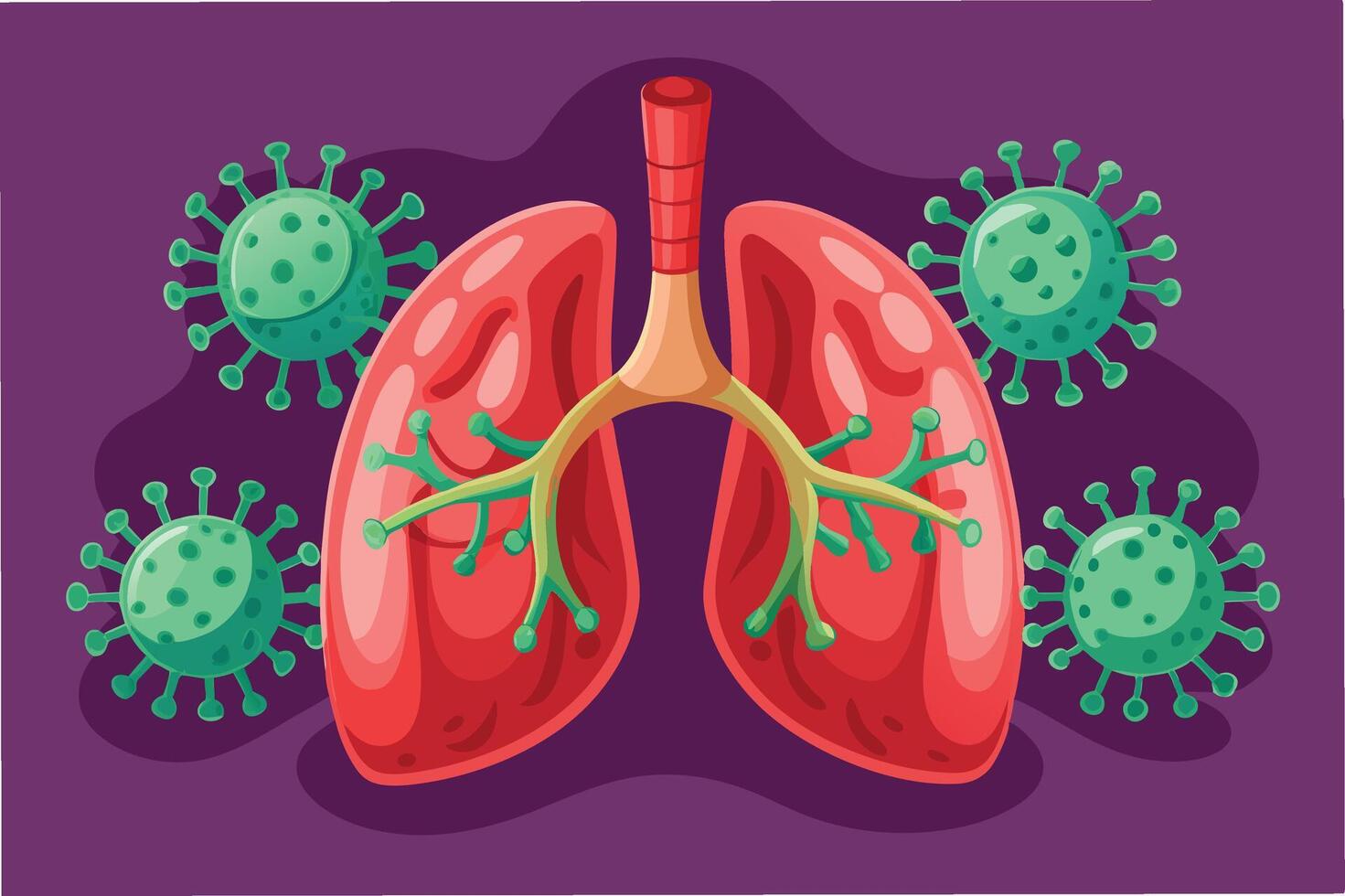 Close up view of human lung infected by hmpv and covid virus, medical illustration style, 3D realistic hmpv and covid virus Clipart vector