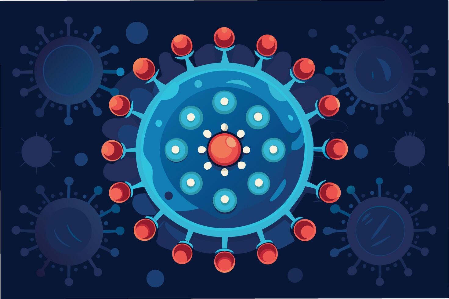 Abstract hmpv and covid virus shapes forming circular pattern on dark textured background, glowing edges for emphasis hmpv and covid virus Clipart vector