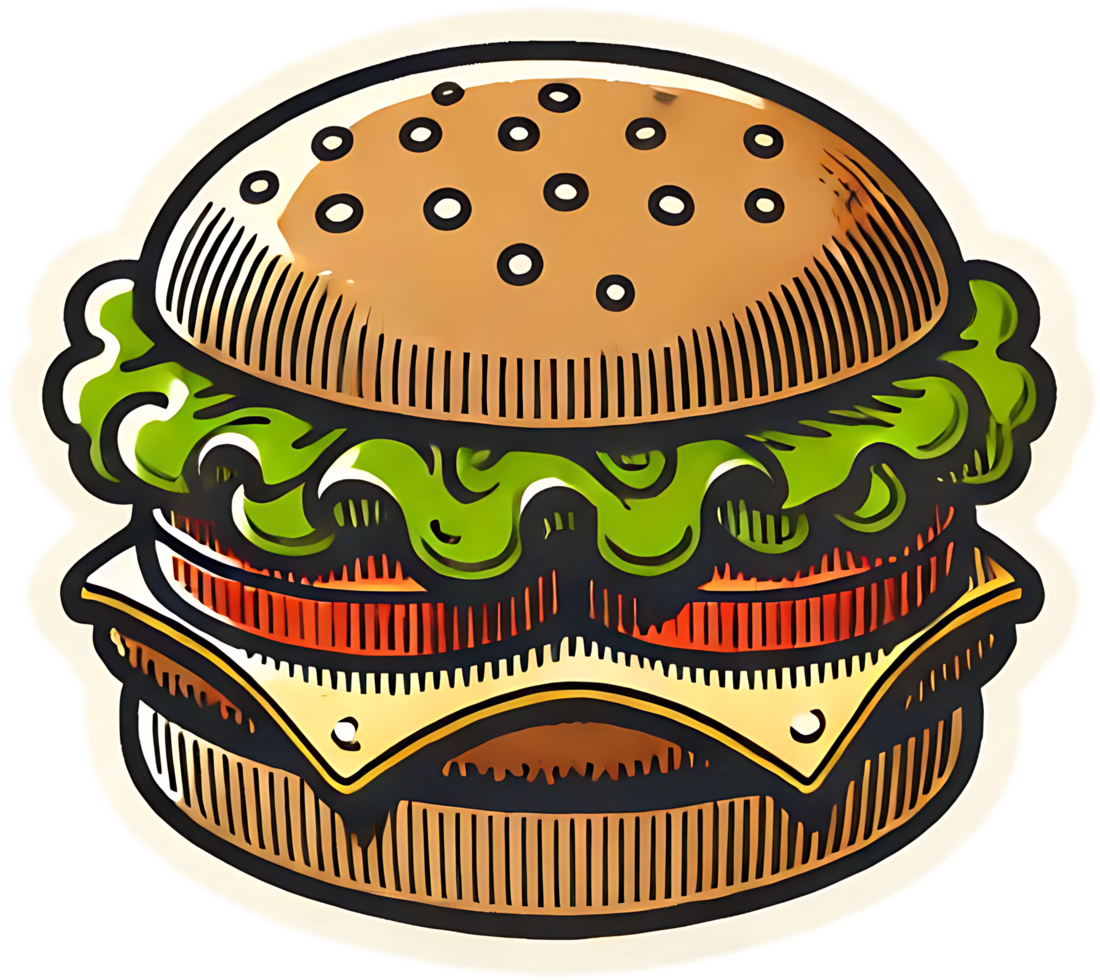 A hamburger sticker with a green leaf on top png