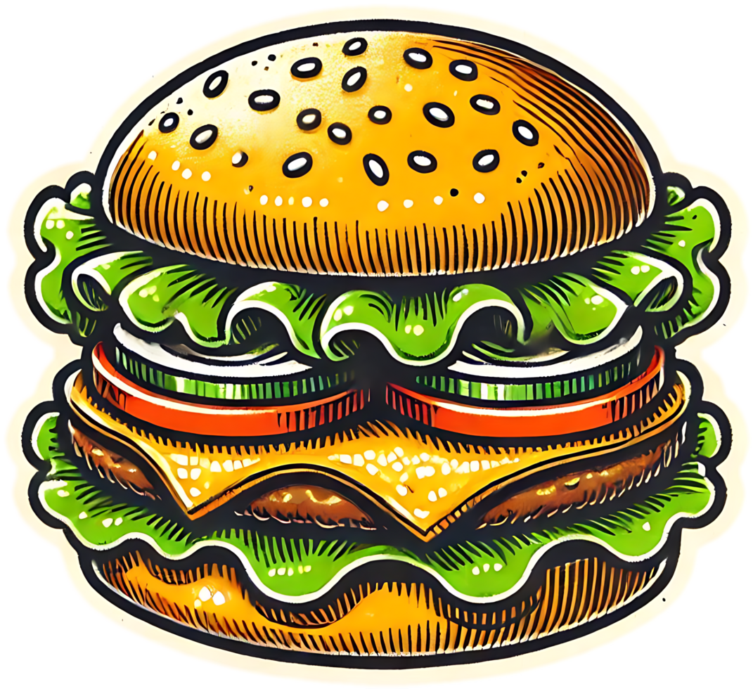 A hamburger with cheese and lettuce on it png